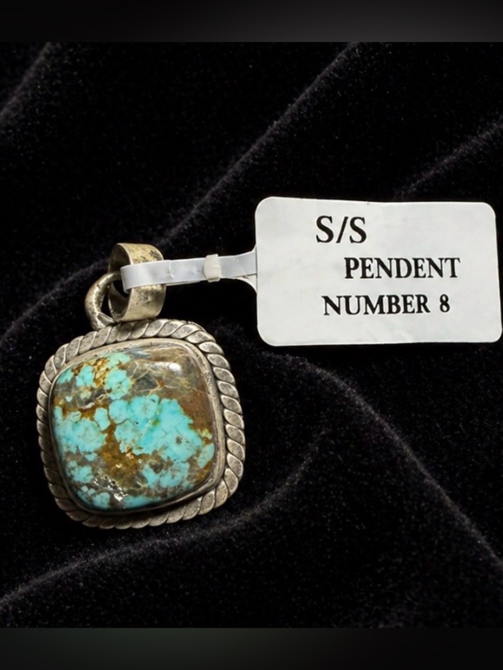 No. 8 Turquoise Pendant Sterling Silver Southwest Vintage Style